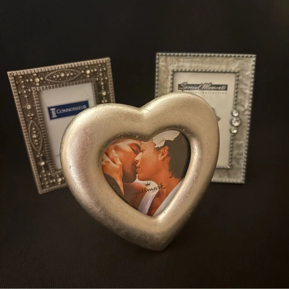 Bundle Ornate SilverTone Picture Frame Heart Frame + 2 Mini Jeweled Frames NWT